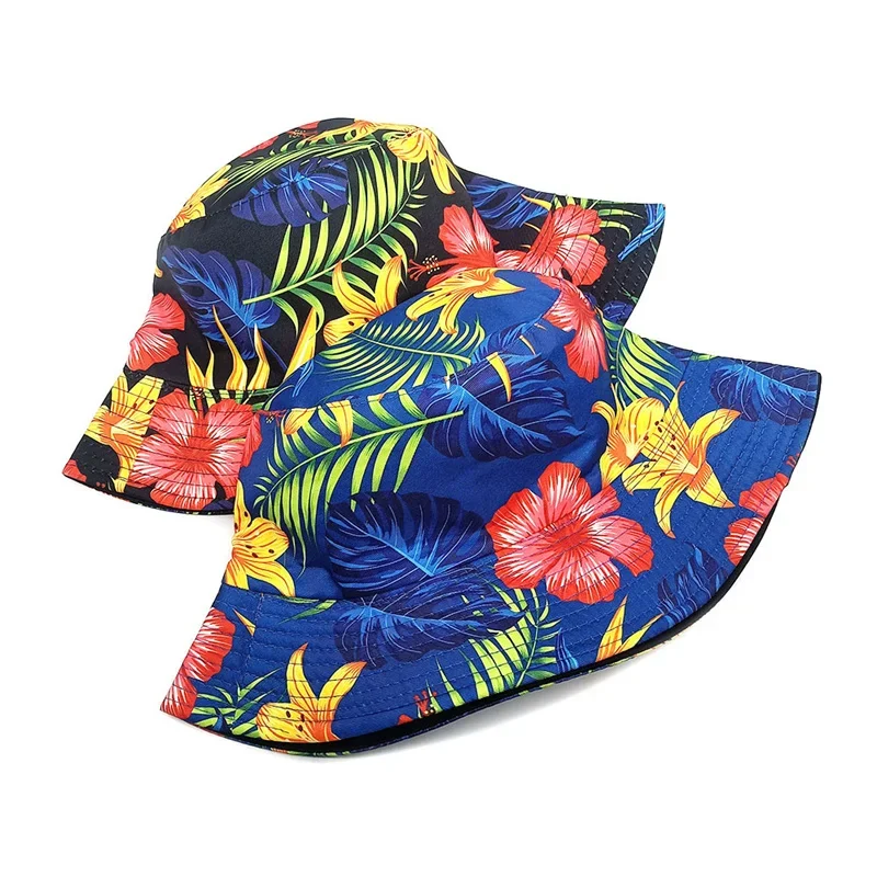 Four Seasons Polyester Cartoon Flower Print Bucket Hat Fisherman Hat Outdoor Travel Sun Cap for Men and Women 5