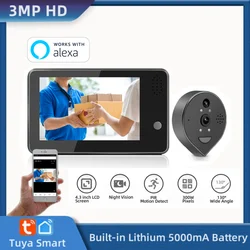 Tuya Smart Wireless House Peephole Video Doorbells Wide Angle 130° 3MP HD Alexa Door Eye Intercom With Camera Support Video Call