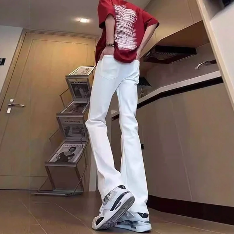 

Soft Slim Fit White Bell Bot Jeans Men Women Straight Leg Thin Basic Knife Pants Summer Low Waist Dstring