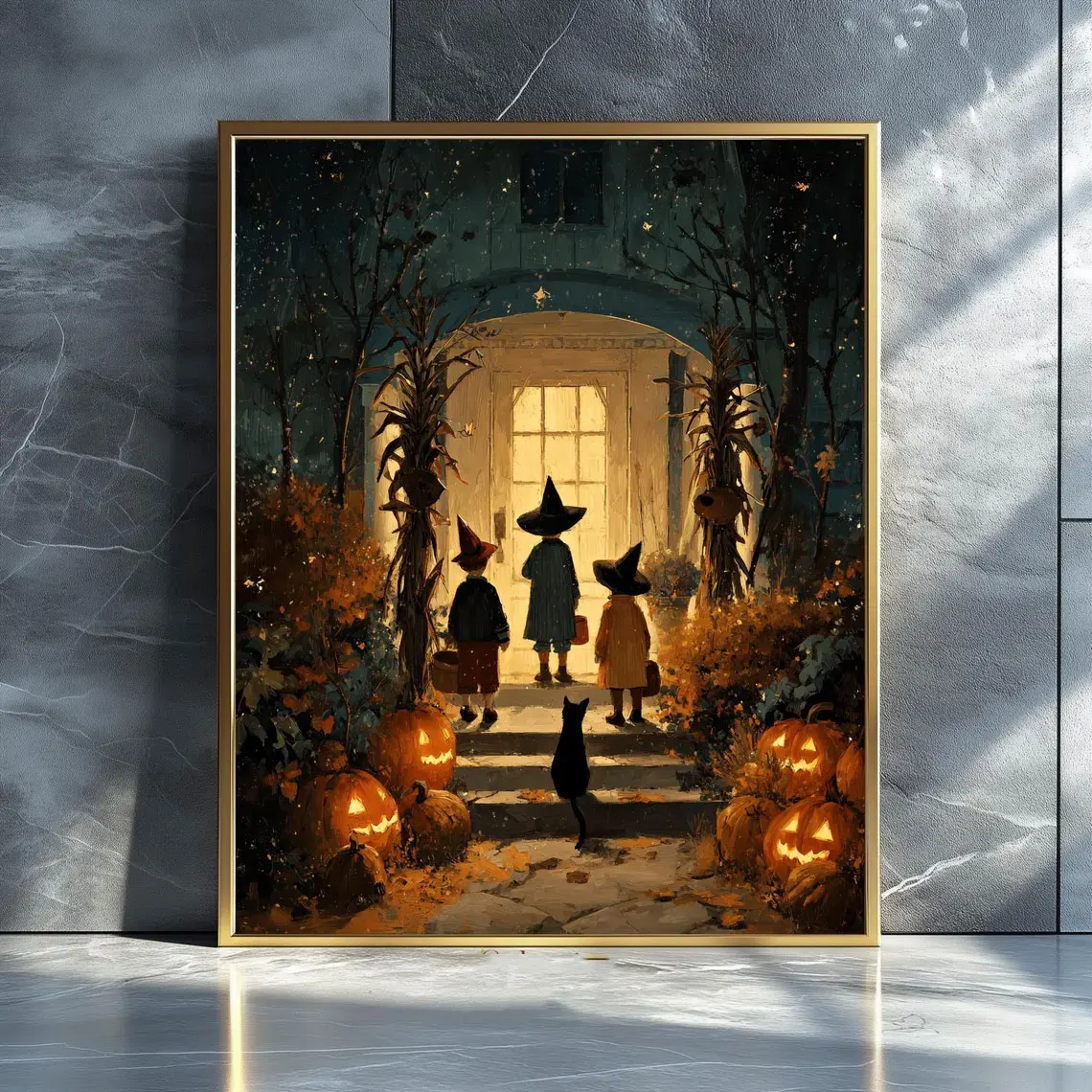Vintage Print Trick-or-Treat Kids - Halloween Art for Dark Cottagecore, Spooky Season Digital Print