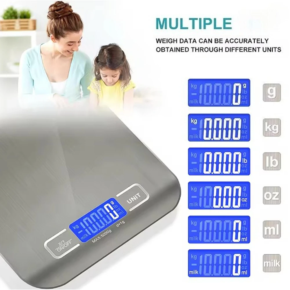 

Цифровые электронные кухонные пищевые диетические почтовые весы, весы 5 кг, 1 г, 11 фунтов, кухонные весы из нержавеющей стали для взвешивания еды