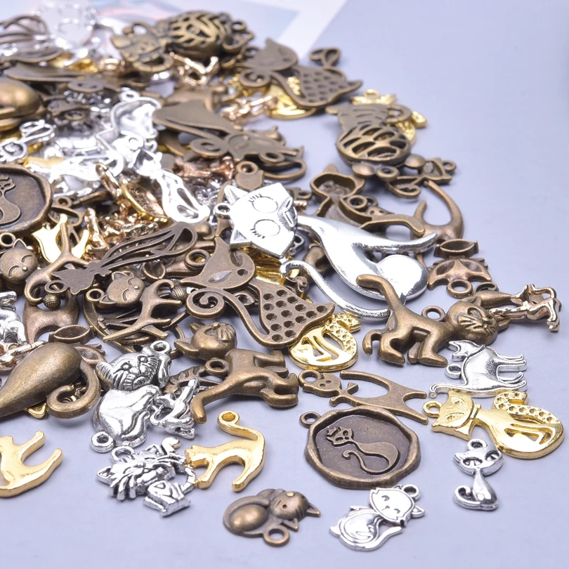 30/50/100pcs Mix Cute Animal Pet Cat Charms Pendant For Jewelry Making Diy Necklace Bracelet Keychain Handmade Accessories Bulk