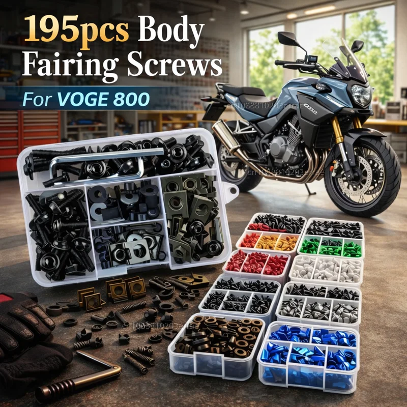 195-teiliges Motorrad-Verkleidungsschrauben-Set mit Muttern für VOGE 800 RALLY DSX 800 DSX800, Aluminium-CNC-Befestigungsclips-Set