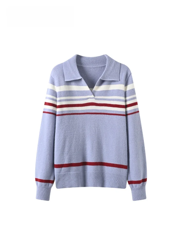

plus Size Knitted Ne Sweater Women's Autumn Winter Striped Slimming Long Sve Top Korean Sle Loose Fit Regular Sve