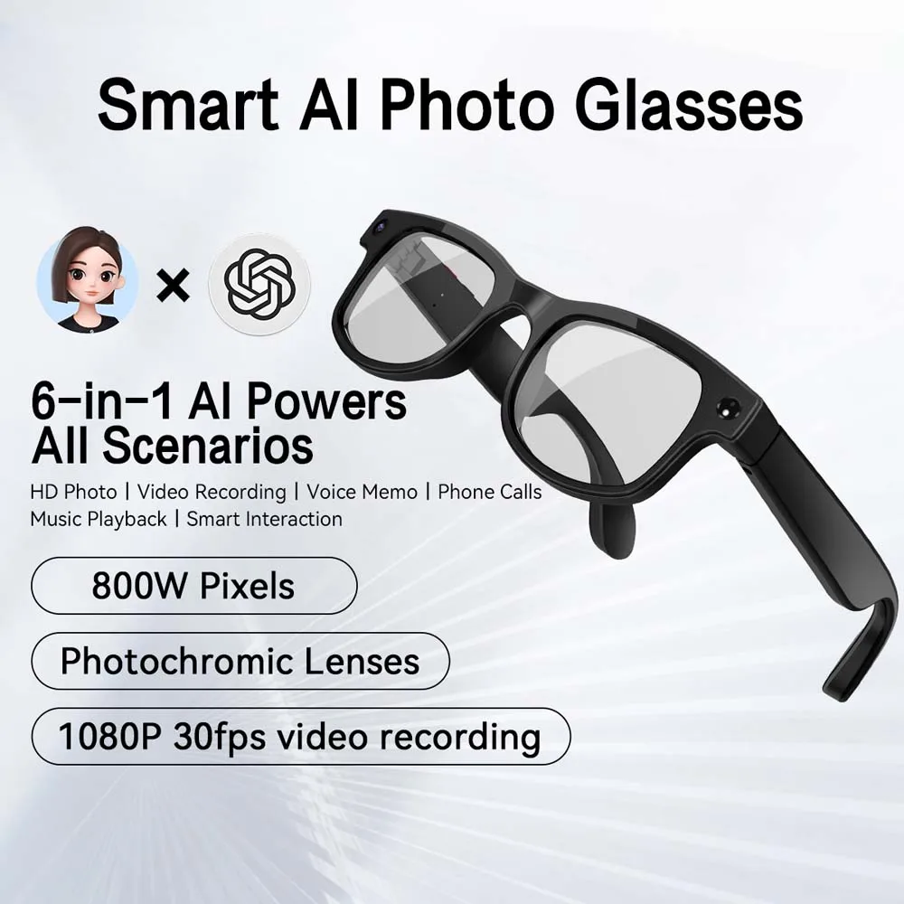 G2 AI النظارات الذكية 800 واط بكسل النظارات الذكية HD اطلاق النار تسجيل الفيديو مكالمة صوتية الترجمة نظارات عدسة فوتوكروميك