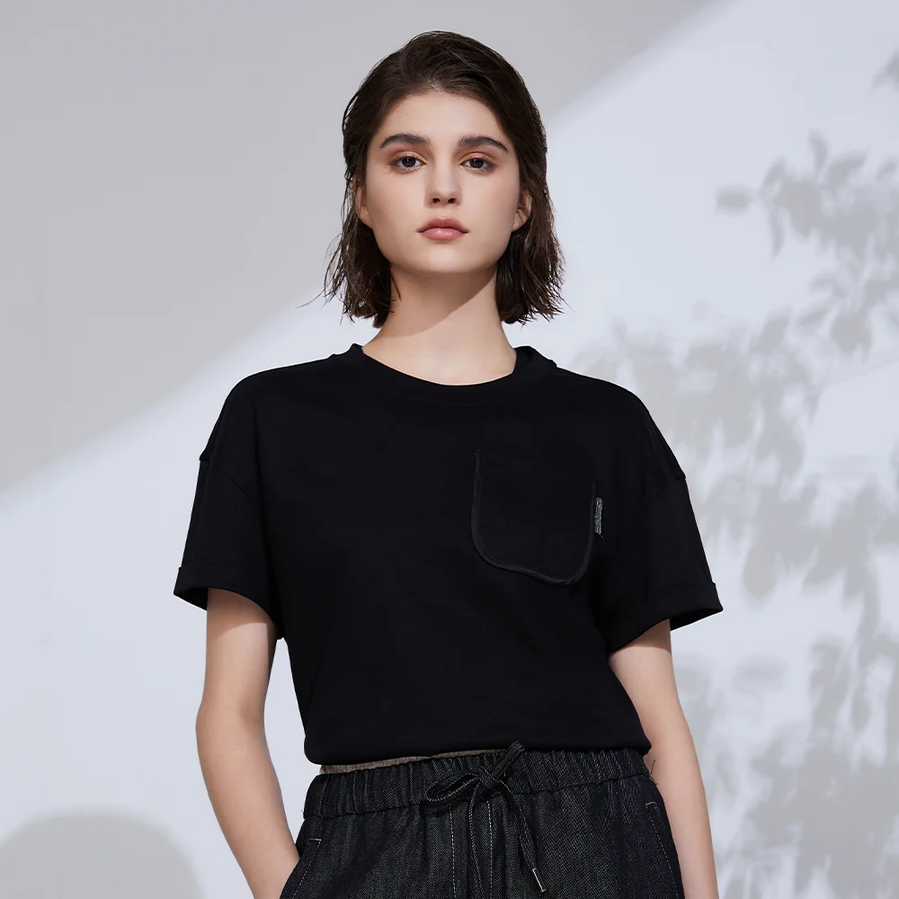 

Pop K2229W Summer Short Sleeved Clothes Premium Luxury Women's Clothing Combed Cotton Tshirts Linen Tee Shirt