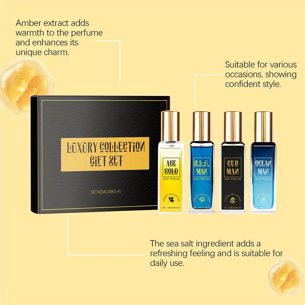 ผู้ชายสเปรย์น้ําหอมของขวัญกล่องสี่ชิ้นชุดกลิ่นหอมยาวนานโคโลญจน์ Ocean Scent ดึงดูดผู้หญิงสดธรรมชาติน้ําหอม Charming