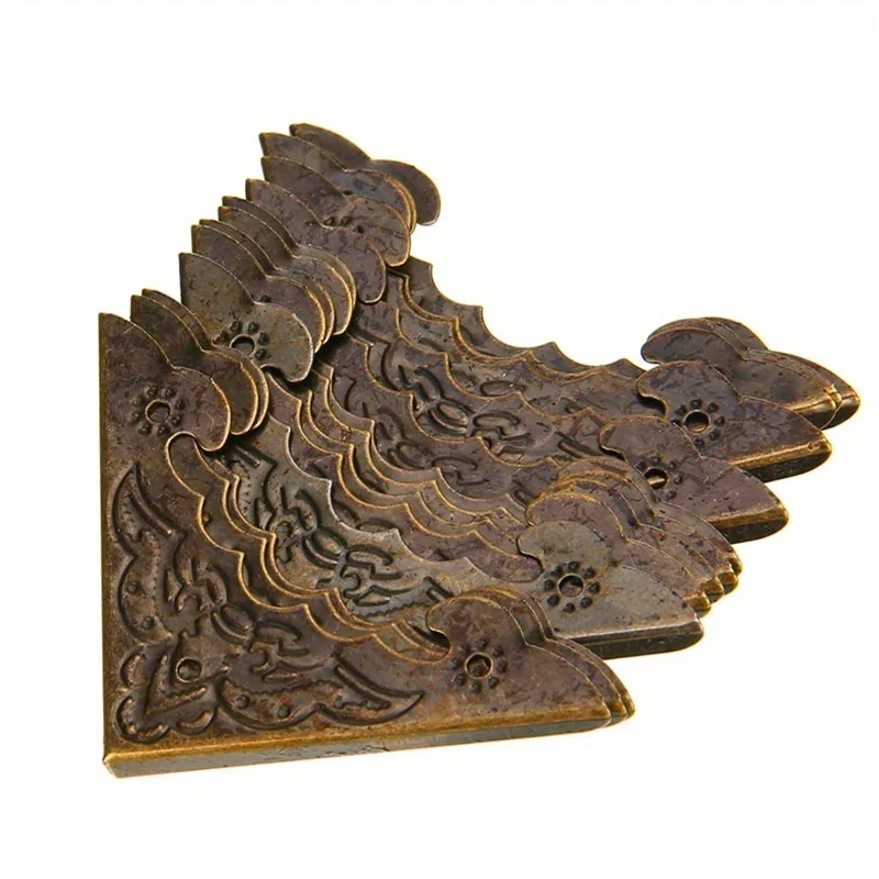 20PCS Antique Jewelry Box Corner Foot Wooden Case Corner Protector Bronze Tone Flower Pattern Carved Metal Crafts 40X40mm