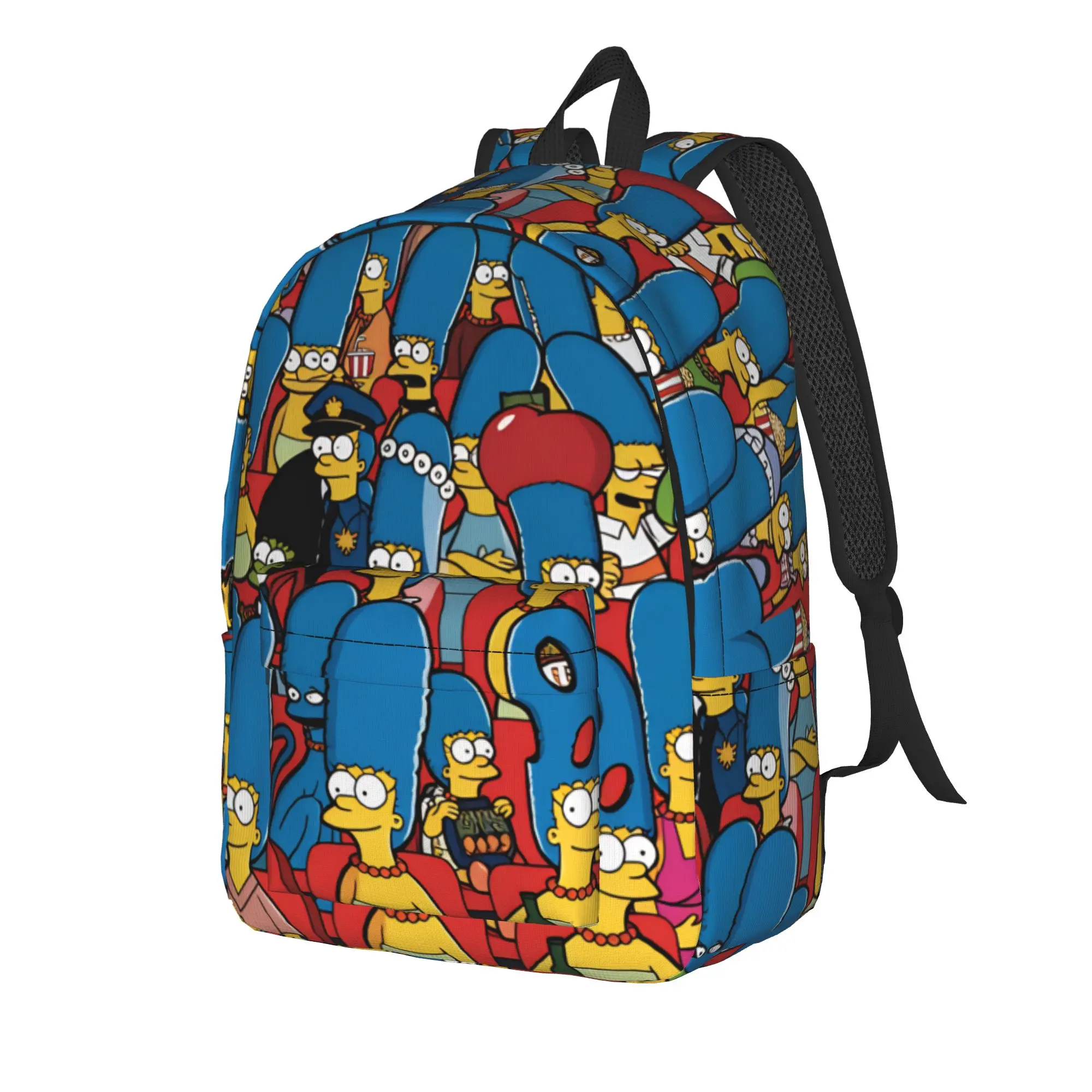 S-Simpsons Movie Theater Crowd Backpack  Daily Backpacks Female Cute High School Bags Colorful Lightweight Rucksack