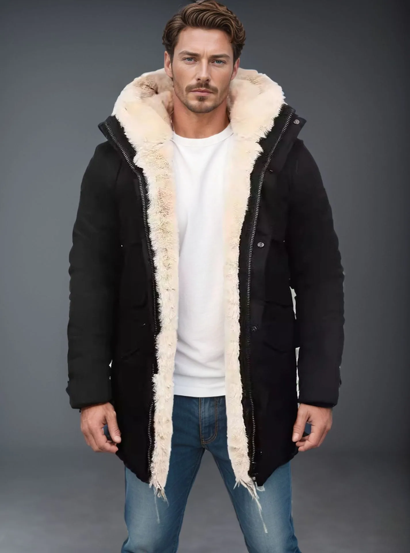 

Thiened Warmth Imitated Fce Cotton Jaet National Sle Inteated Hood Jaet Outerwear Youth Spring Winter Coat