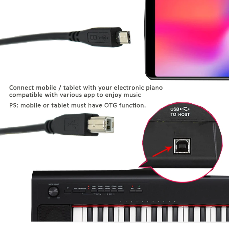 Lingable micro usb 2,0 männlich zu usb b männlich otg konverter kabel 1m für elektronische piano drucker decoder