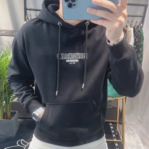 Imagen 2 del producto Sudaderas con capucha de lana para hombre, sudaderas con bolsillo de algodón, ropa de estilo coreano Y2k, camisa de sudor, Color morado, barato S