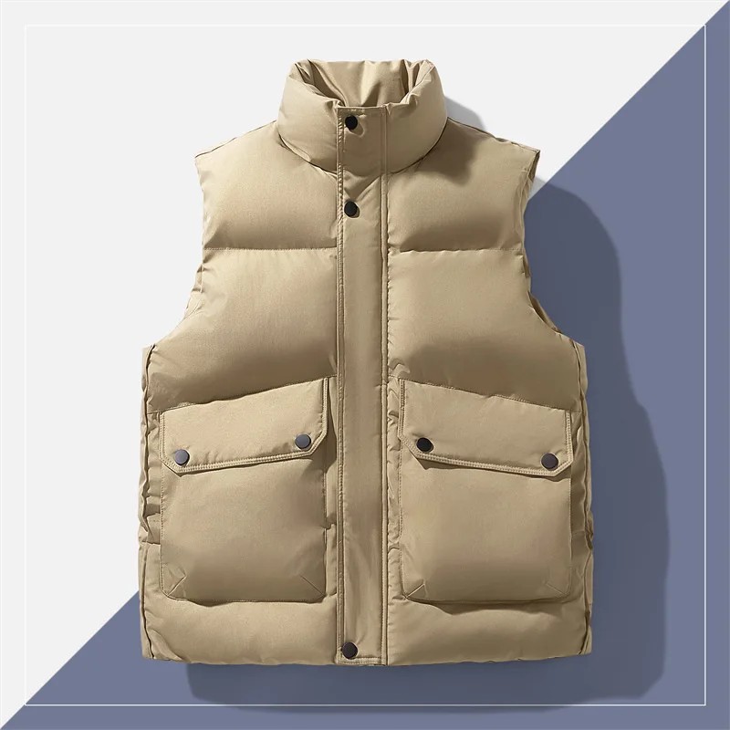 

Men's Casual Versatile Vest Autumn Winter Fleece Thickened Silk-Like Cotton Windproof Wear-Resistant New 2025 Style