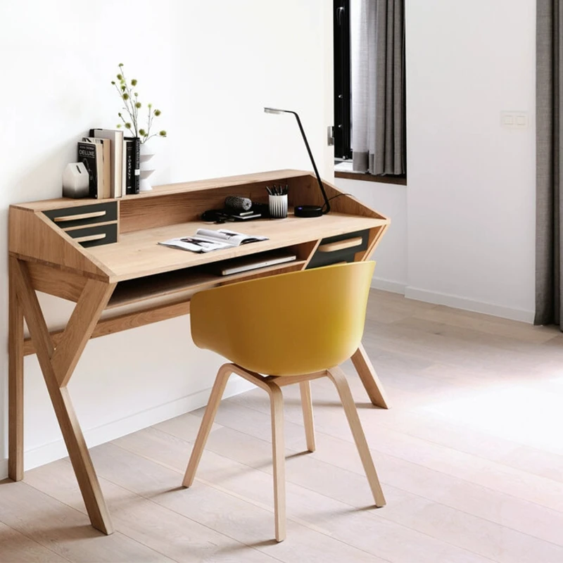 

Ash wood desk study writing desk simple e-sports table color matching dresser adult home bookshelf integrated against the wall