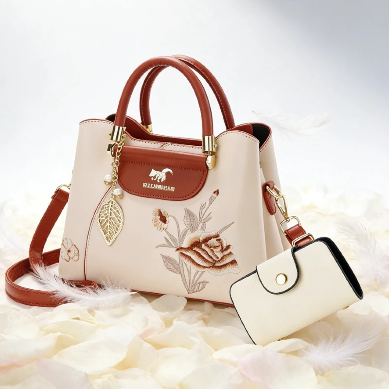

Carnation embroidery women's bag, birthday gift for mom, classic flower women's handbag, beautiful tote bag, casual and versatil