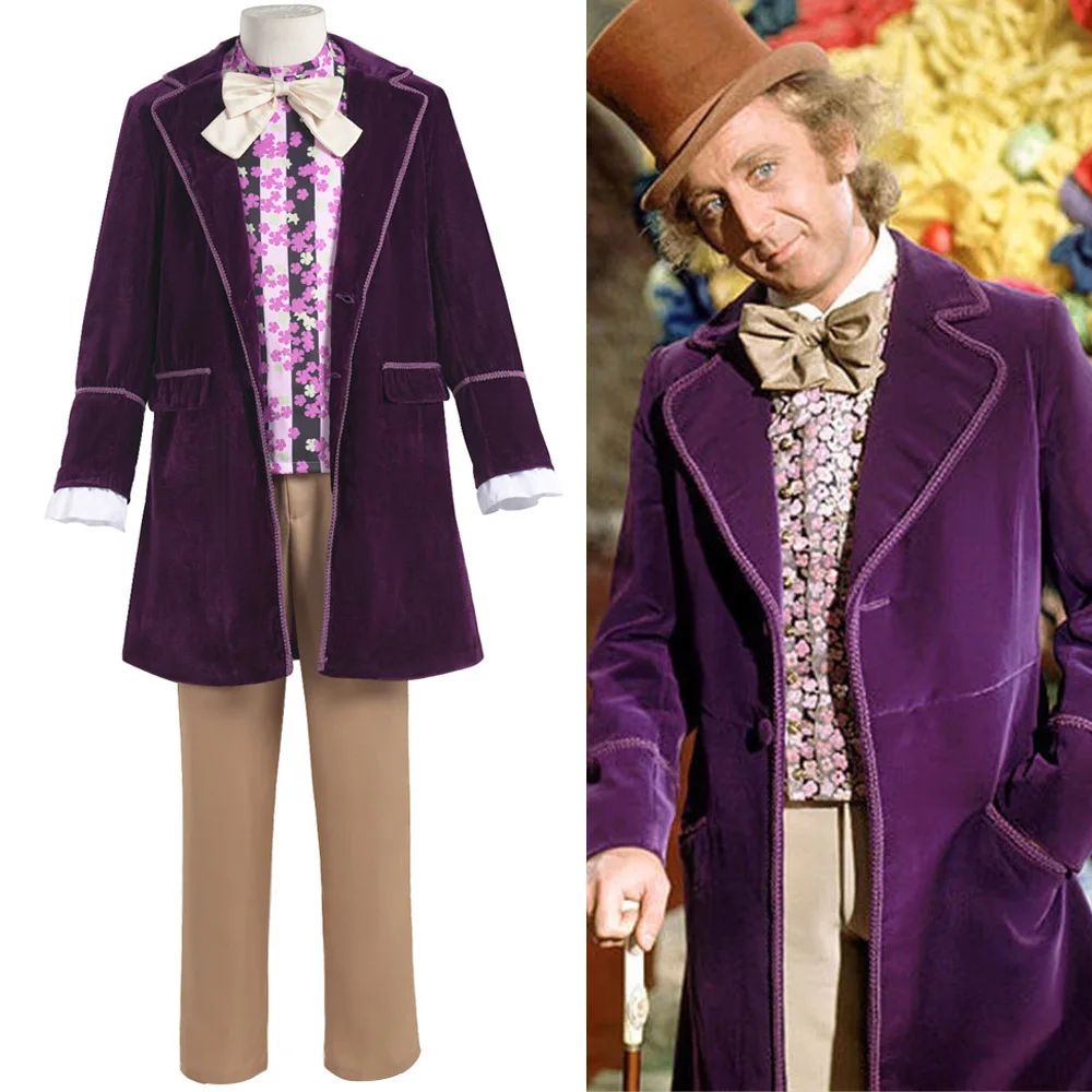 Disfraz de Willie Wonka de la película Charlie y la fábrica de , disfraz de cosplay para actuación en escenario, rop...