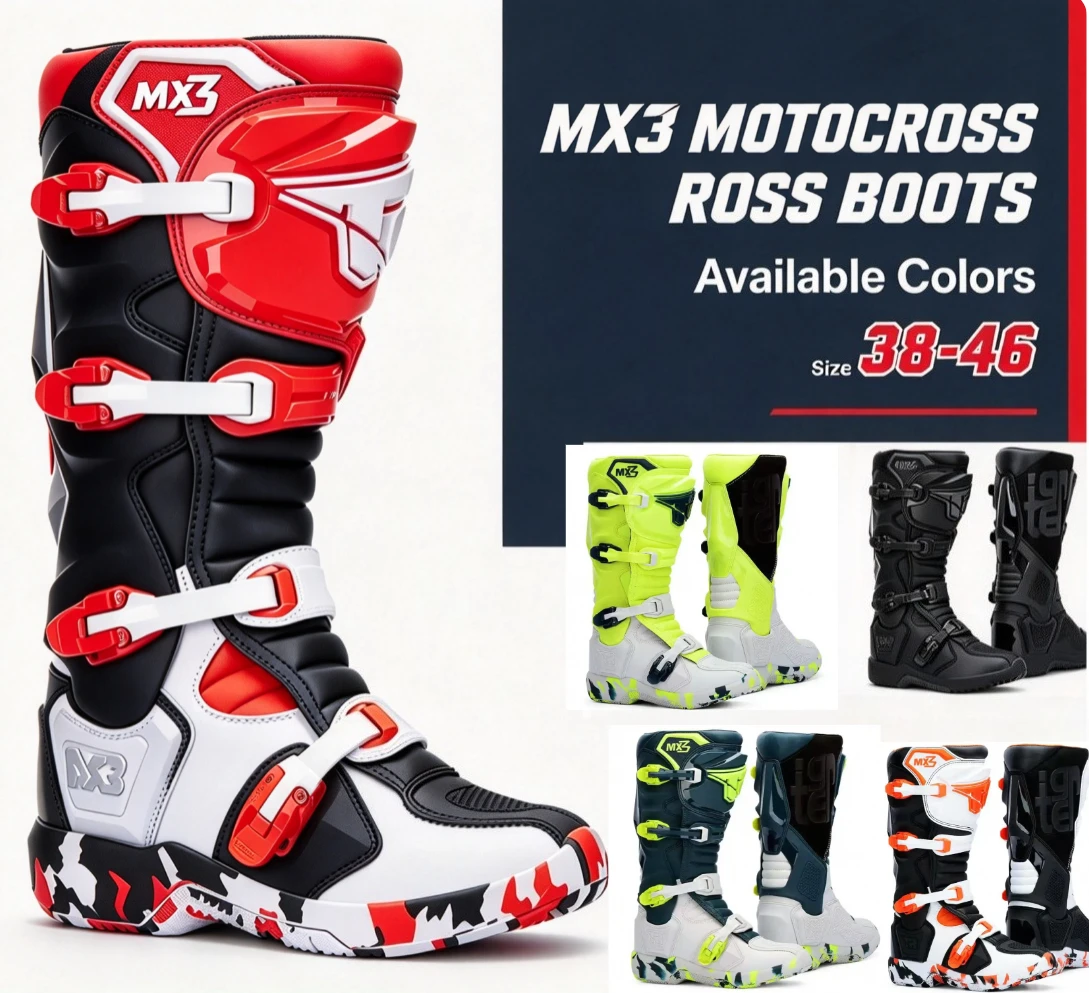 TR Tiger MX3 Motocross Boots Unisex Anti-fall Off-road Motorcycle Boots Metal Toe Cap Waterproof Rubber Sole