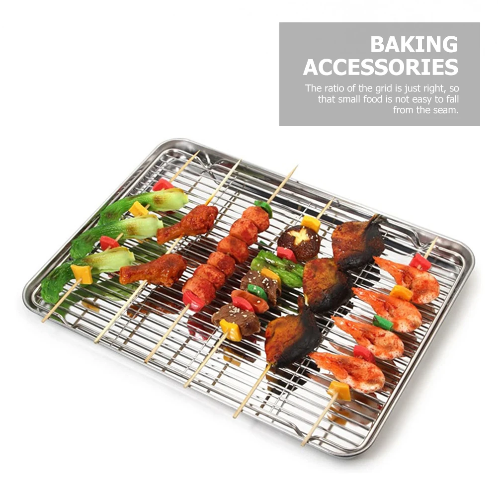 

Baking Bread Grid Steaming Rack Flat Roasting Cake Cooling Racks for Multifunction Wire Cooking Stainless Steel Oven