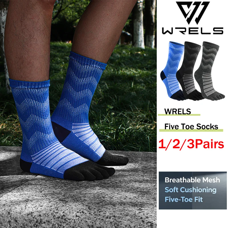 WRELS 1/2/3 Pairs Toe Socks Moisture Wicking Running Socks Cushioned 5 Finger Socks Breathable Compression Basketball Socks