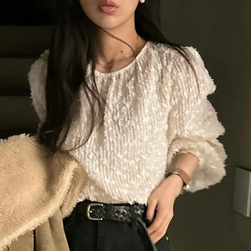Chic début du printemps rond Ne épissage frange ample décontracté polyvalent bulle Sve irt femmes coréen Sle Long Sve