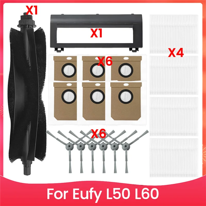 B99A-For Eufy L50,L60 Robot Vacuums Accessories Kit,1 Roller Brush,4 Filters,6 Side Brushes,6 Duct Bags,1 Rollin Brush Guard