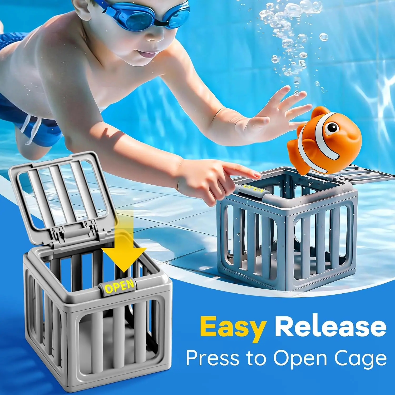 Altrek Store Funscape Kids Pool Diving Toys, Water Swimming Dive Pool Game, Toddler Bath Toy Play Set W/ Fish Box Floating Animals, Fun Outdoor Beach Lake Swim Summer Party Gift 3 4 5 6 7 8 10 12 Year Old Boy Girl view 3