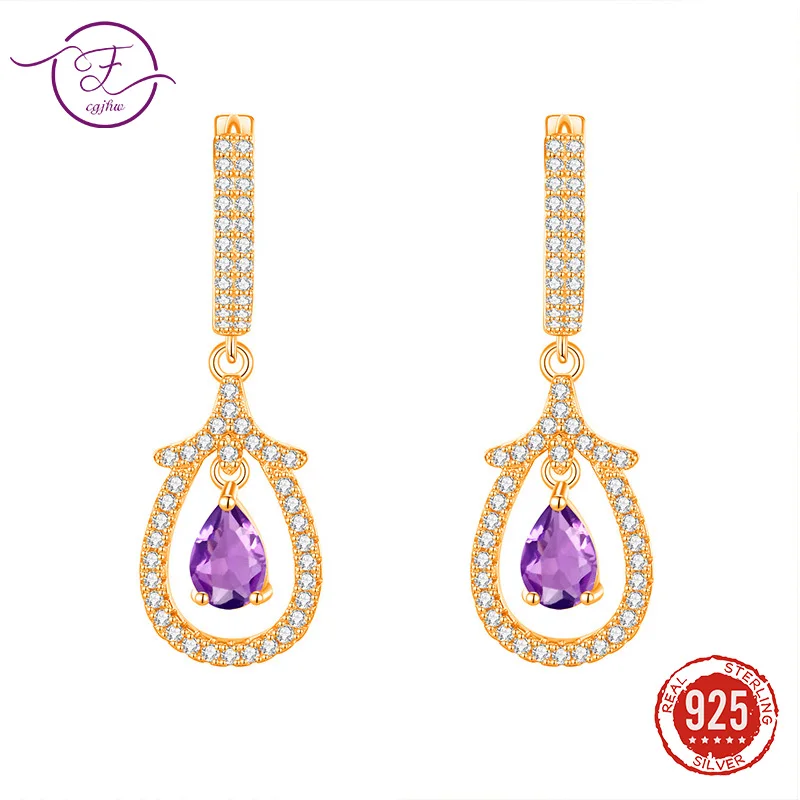 

Vintage Luxury 925 Sterling Silver Drop Earrings for Women Natural Crystal Stone Hoop Earrings Hypoallergenic Ear Jewelry FCGJHW