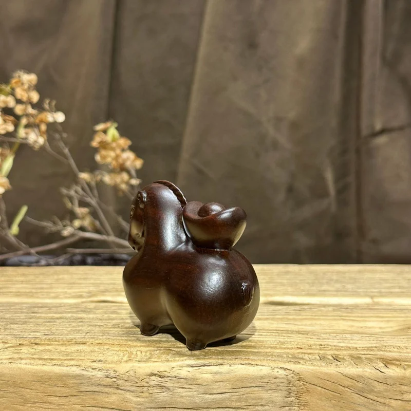 Ebony Wood Carved Small Ornament Tang Wooden Zodiac Horse Handheld Craft Gift for Stall