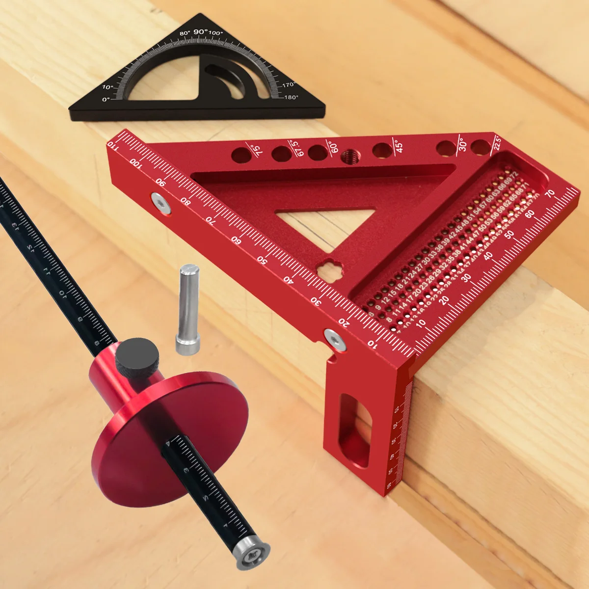 

Деревообрабатывающий квадратный транспортир и манометр для маркировки колес с дюбелями, треугольная линейка из алюминиевого сплава, измерительный ручной инструмент «сделай сам»