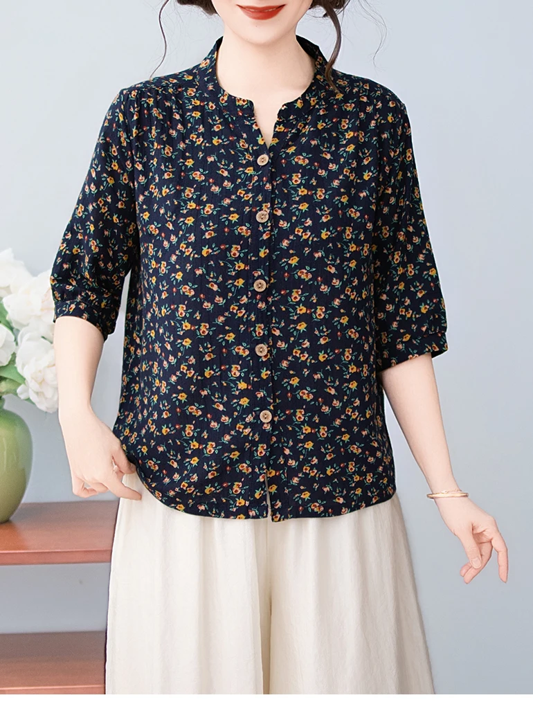 Blumenmuster-Stehkragen-Halbar – Summer Clothing Over 60 Bewertung und Preis