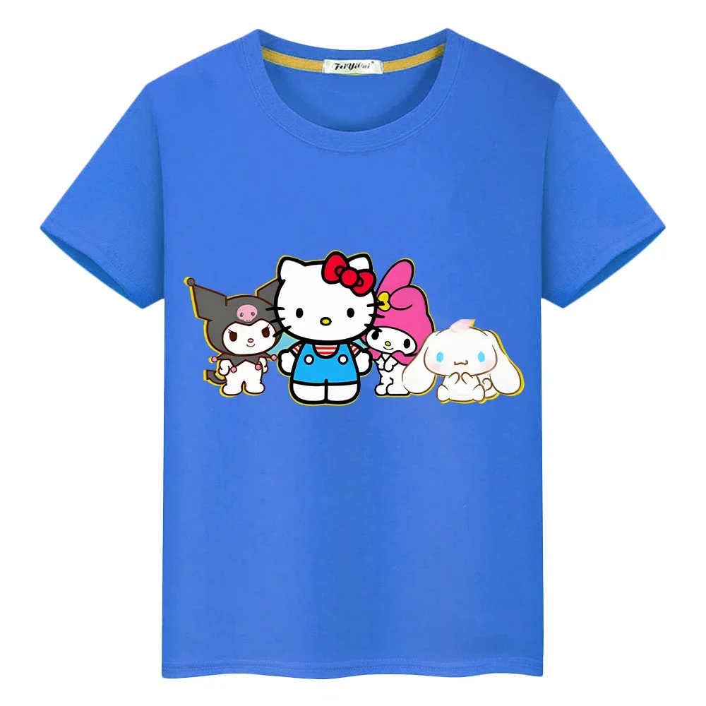 hello kitty clothes Print t shirt for kids boy 10years 100%Cotton Kawaii Short Sanrio anime Tops girl pride tshirt y2k one piece