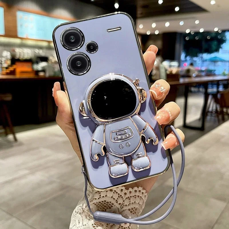 ل VIVO IQOO NEO 9 Pro 8 7 Pro 6 SE الكرتون رائد الفضاء حامل تصفيح جراب هاتف حامل سيليكون الغطاء الخلفي الحبل