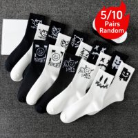 Random multiple pairs of men's crew socks graffiti ghost face unique street trend moisture wicking