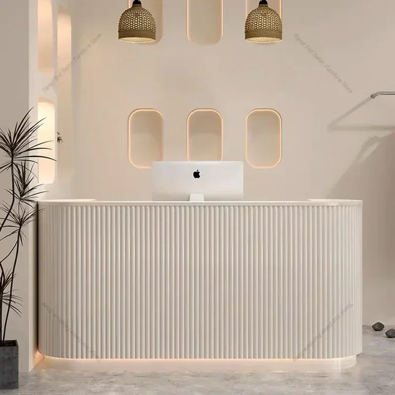 

Modern simple beauty salon reception desk clothing store cashier with light strip