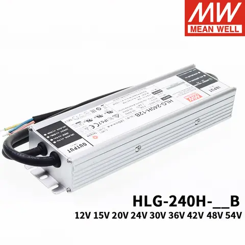 MEAN WELL HLG-240H tipo B 12V 15V 24V 30V 36V 48V 42V 54V 240W IP67 fuente de alimentación conmutada ajustable de salida única HLG-240H-24B
