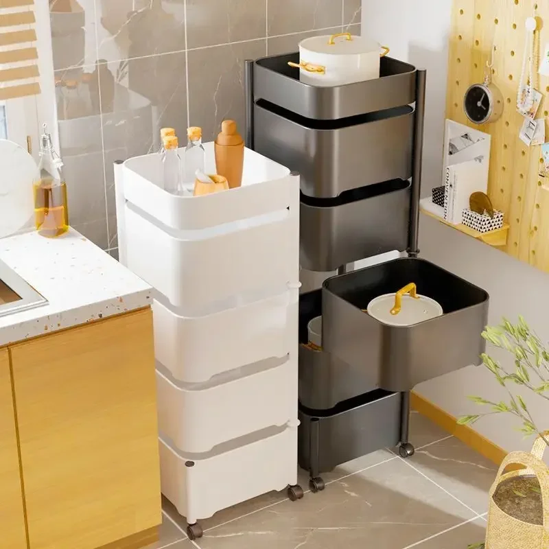 

Living Room Multifunction Rotatable Kitchen Cart Storage Shelf Side Table Storage Rack Trolley Rolling Storage Cart Drawers