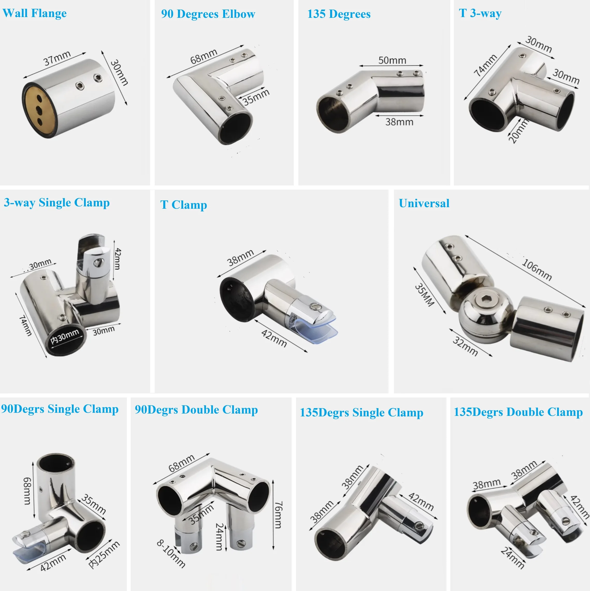 1Pc SUS304 Glass Shower Enclosure Screen Dia. 25mm Hanging Rail Fittings Clamp