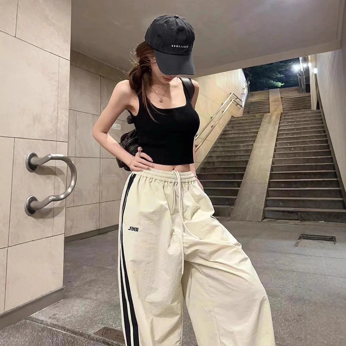 American Style Quick Drying Pants Women's Summer Wide Leg Pants Casual Side Striped Straight Leg Sports Pants