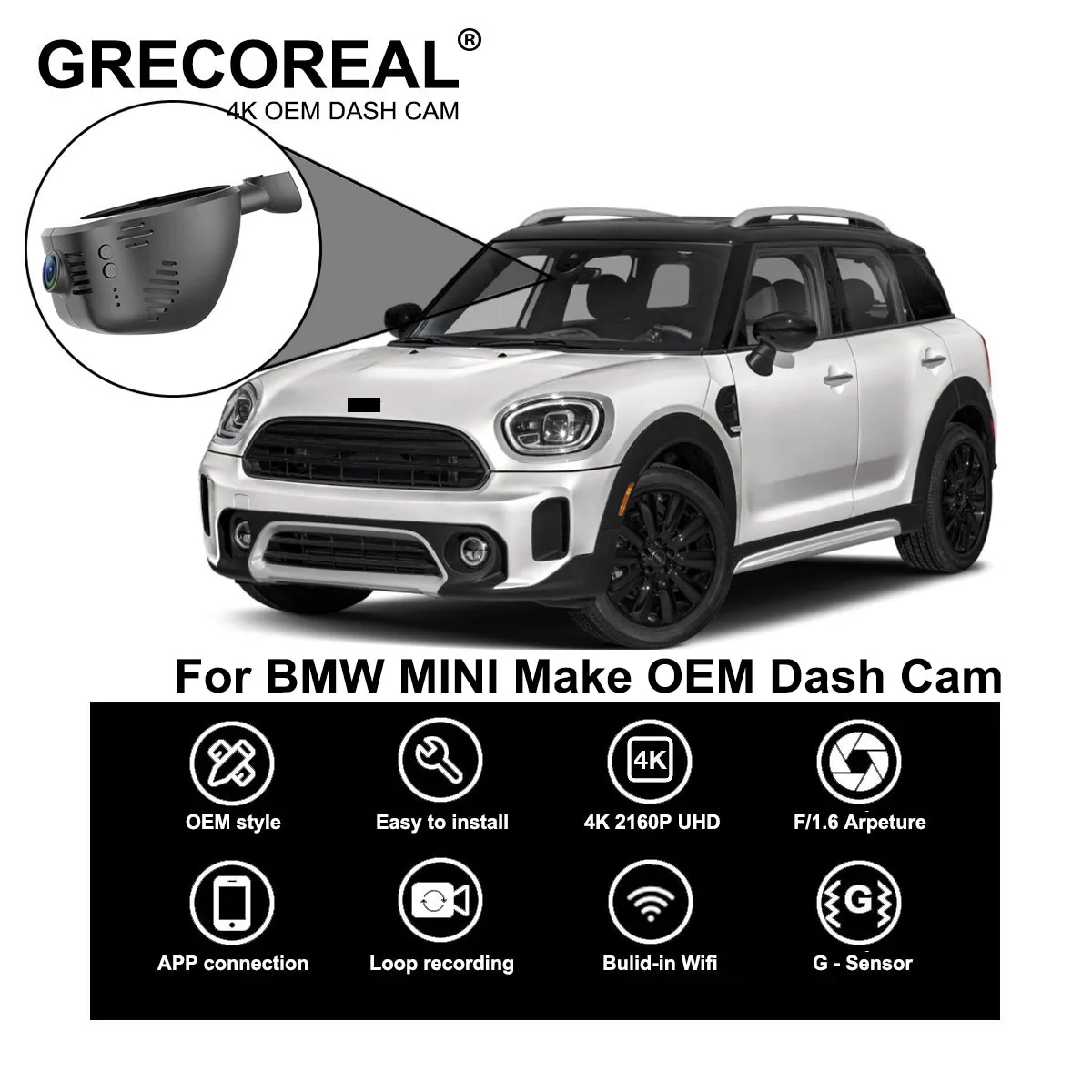 

Для BMW Mini Cooper Clubman видеорегистратор Автомобильный видеорегистратор 4K Wifi передний и задний OEM Plug Play автоматический Автомобильный видеорегистратор