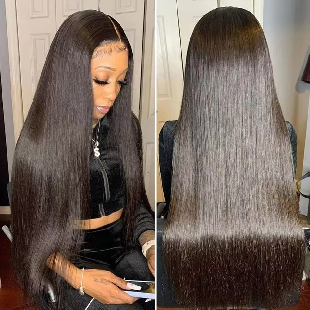 13x4 13x6 Full Frontal 200 Density HD Transparent Lace Long Straight Remy Human Hair Pre plucked Wigs 200 Density 40 46 Inch