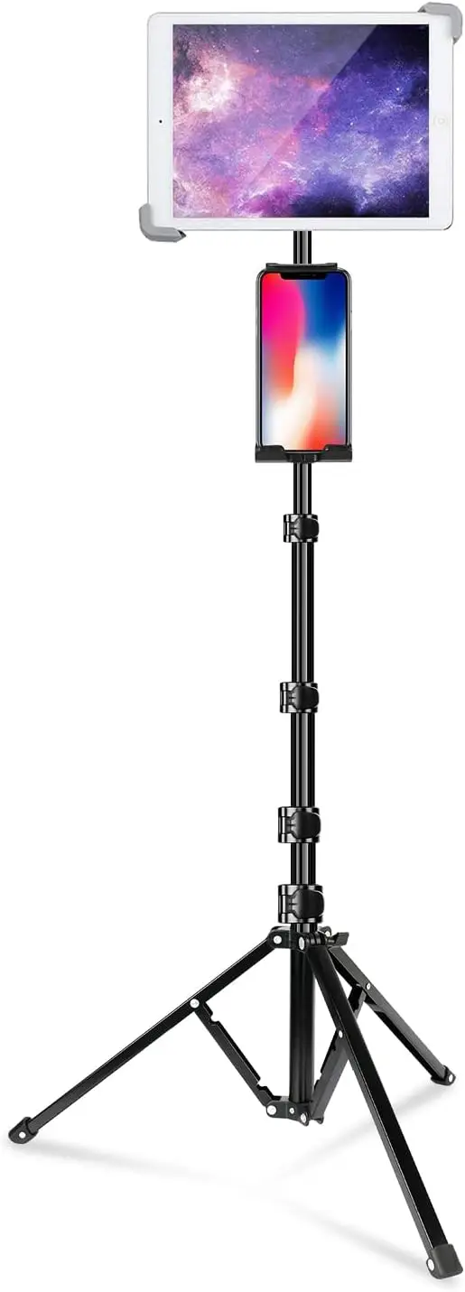 

65-inch Adjustable Tablet Tripod Stand with 360° Rotation, Compatible with iPads and All 4-14.5 Inch Tablets