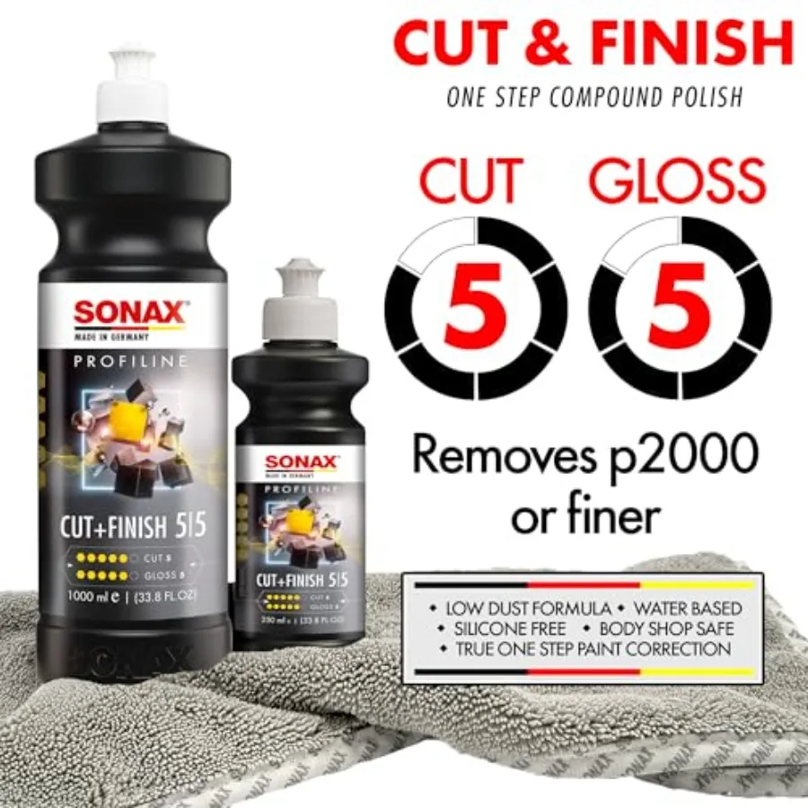 Cut and Finish 225141 High Performing Polish/Compound Rated 5 Cut and 5 Gloss Removes Paint Defects, P1500 Sanding Marks and Wa