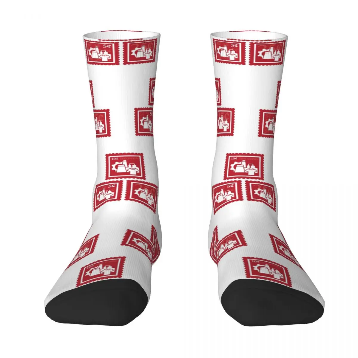 Textile Engineering Cherry Red & White Stamps Socks Harajuku Stockings All Season Long Socks for Unisex Christmas Gifts