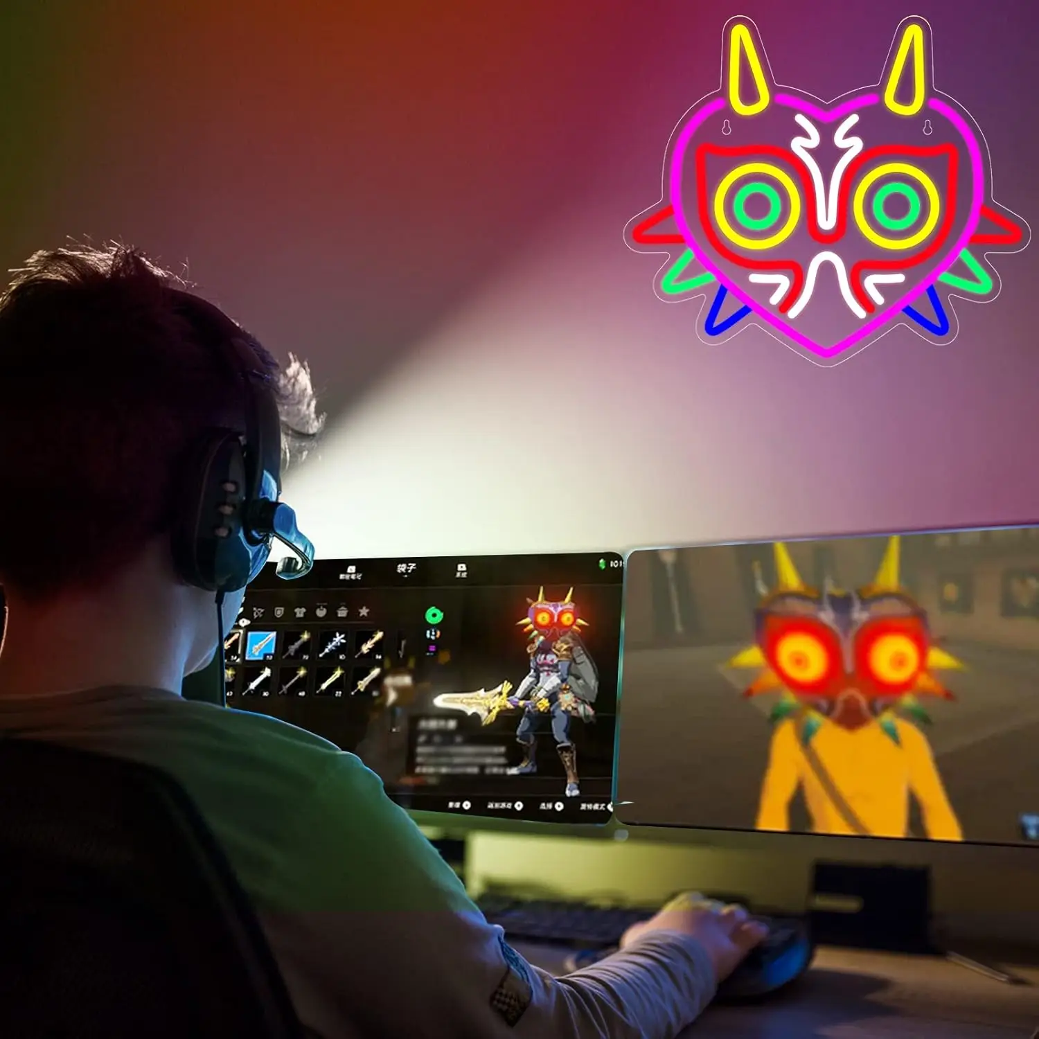 Game Room Neon Sign Zelda Game Animal Neon Light Sign Dimmable for Boy Room Game Wall Decor USB Game Player Gift Teenagers Fan