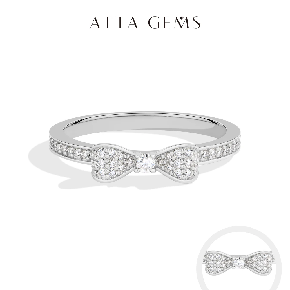 

ATTAGEMS Luxury Bow Moissanite Rings for Women D VVS1 Engagement 925 Sterling Silver Ring Gold Plated Thin Band Wedding Jewelry