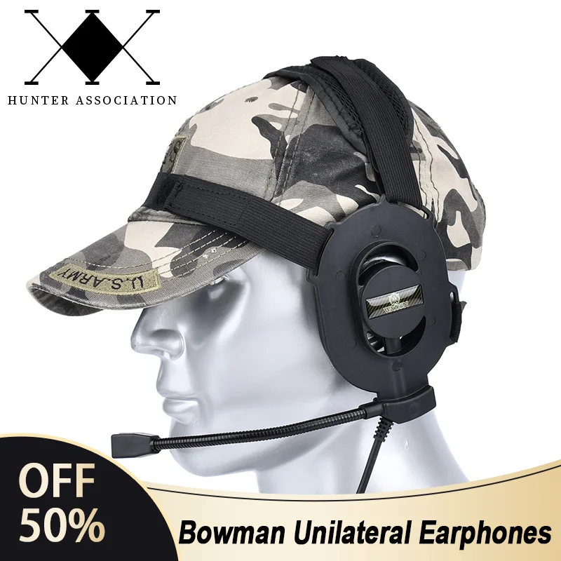 WADSN Tactical Bowman Unilateral Communication Earphones For Outdoor Hunting With Earplugs Headphone Headworn Intercom Earphone