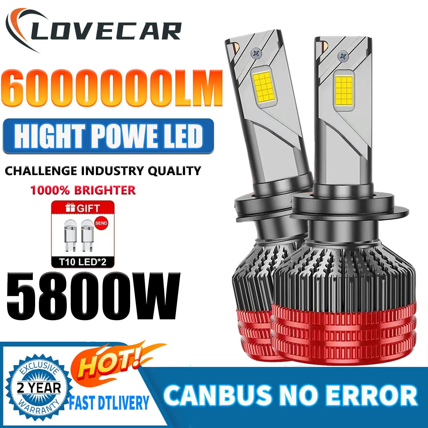 

LOVECAR H7 H4 H11 LED Headlight High Power Canbus Powerful 5800W for Cars Canbus Light Waterproof No Error H9 9005 HB3 9006 HB4