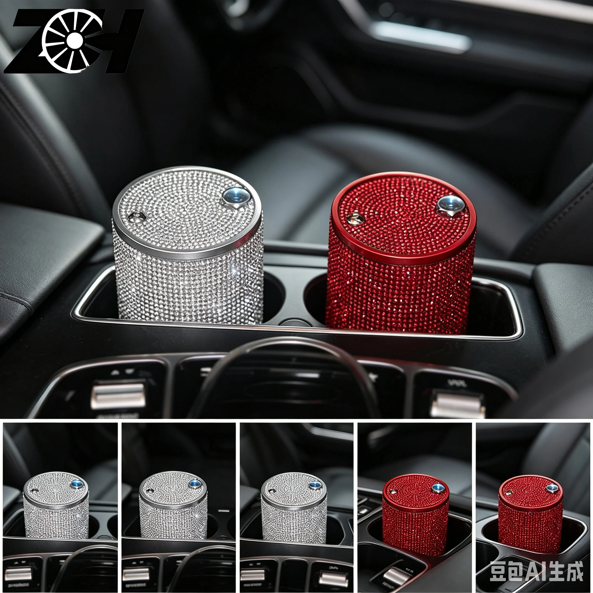 4 Colors Car Ashtray Rhinestones Portable Light Crystal Diamond Led Car Ash Tray Ashtray Storage Holder For Girl Woman
