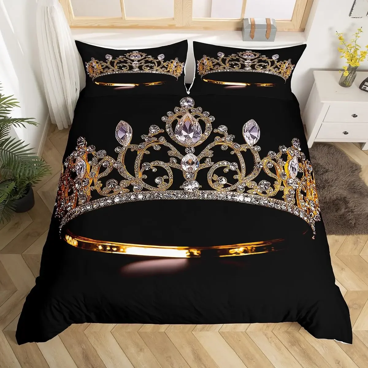 Crown Duvet Cover Sets for Teens Adults Queen Quilt Covers Lightweight Down Room Decor 2 Pillowcases 1 Duvet Cover No Comforter