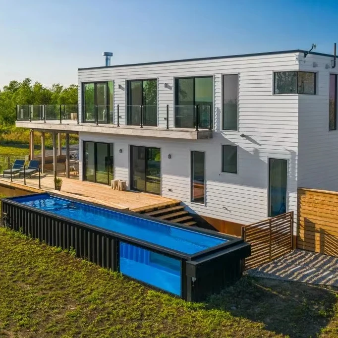 

Newest Design Above Ground 20 Foot Shipping Sea Container Swimming Pool Spa Micro Homes Container Pool with Glass Wall